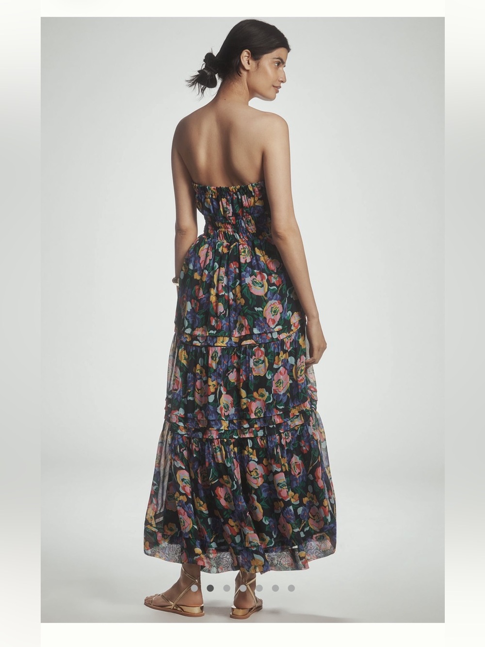 Anthropologie Strapless Floral Tiered Maxi Dress — Black with Multicolor Floral - Picture 2 of 9